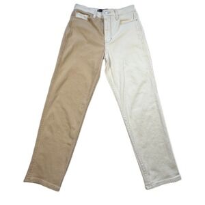 Hollister Colorblock Patchwork Mom Jeans 3S W26 L25 High Rise White Tan Denim